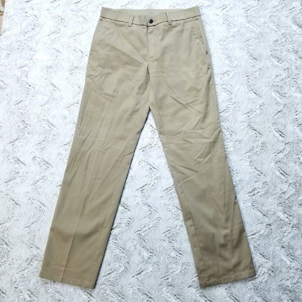 HAGGAR H26 Dress Pants Mens 32x32‎ Tan Regular Straight Chino Flat Front